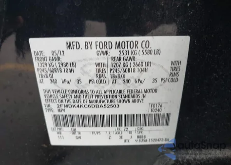 2013 Ford Edge Limited z USA, uszkodzony, nr VIN 2FMDK4KC6DBA52503